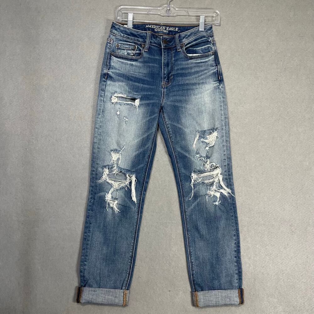 American Eagle Stretch X Jeans Womens Size 2 Short Distressed Ripped Denim